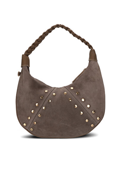 LOTUSVİE Hakiki Deri Vizon Süet Örgü Saplı Zımba Detaylı Kadın El ve Omuz Çan...