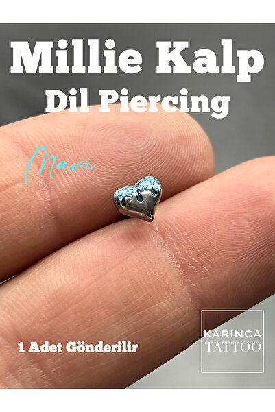 Karınca Piercing Millie Kalp Dil Piercingi Renkli Cerrahi Çelik Tongue Piercing