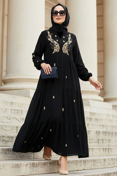 N.S NEVA STYLE Patterned Black Hijab Dress 21241S