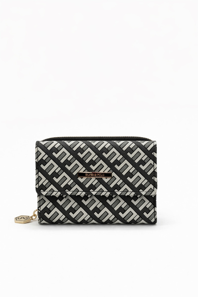 louisiana polo Silver Polo Women's Wallet with Straw Pattern Black-White 1100