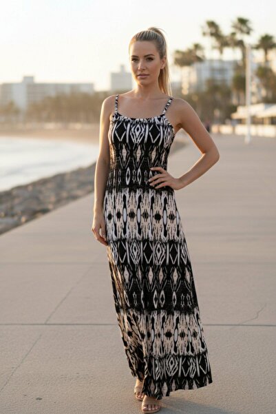 Mossta Rochie din jerseu cu bretele subțiri și guler pătrat - Cu model