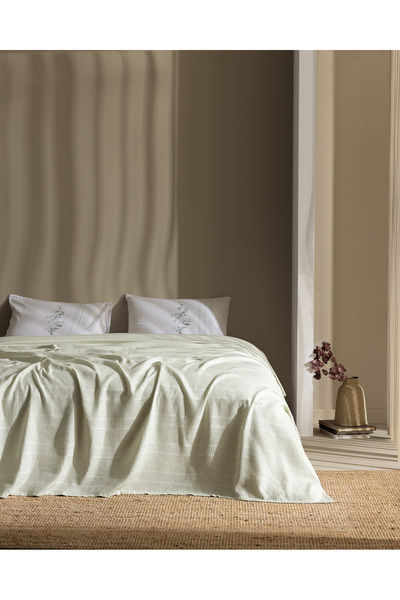 Madame Coco Mathilda King Size 100% Cotton Karde Plain Pique Set - Mint Green