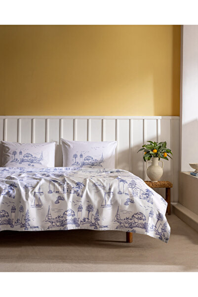 Madame Coco Σετ Πικέ Bretta King Size από Βαμβάκι Ecocell με Στάμπα - Μπλε