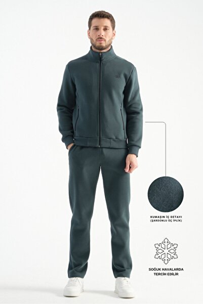 Shooter Sportswear Dark Green Deluxe Winter Men's Tracksuit Set with Stitchin...