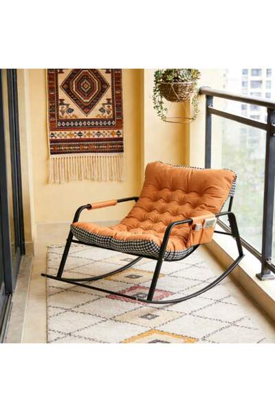 Mtanvxay أريكة مزدوجة خارجية مبطنة بنقشة مربعات، قابلة للإمالة والهزازة مع حق...