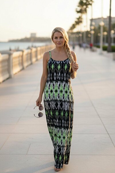 Mossta Φόρεμα με τετράγωνο λαιμό και λεπτές τιράντες - Πράσινο