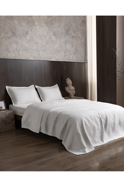 Madame Coco Elise Double 100% Cotton Embroidered Pique Set - White