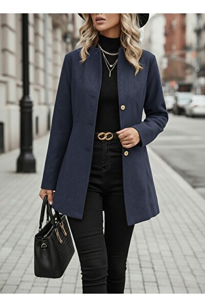 Toridas Tasarım Yaka Lacivert Kaşe Kaban