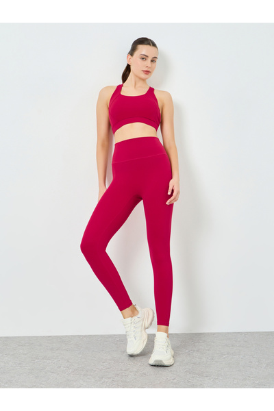 Styli Women Red Back Cross Strap Bra and Leggings Set