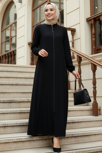 N.S NEVA STYLE Abaya neagră cu fermoar, stil Hijab 45319S