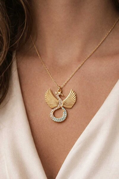 Sanem silver 925 Ayar Has Gümüş Üzeri 14 Ayar Altın Kaplama ,Anka Kuşu,Taşlı ...