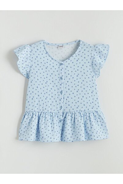 LC Waikiki Lcw Kids V-Neck Floral Muslin Girls' Shirt