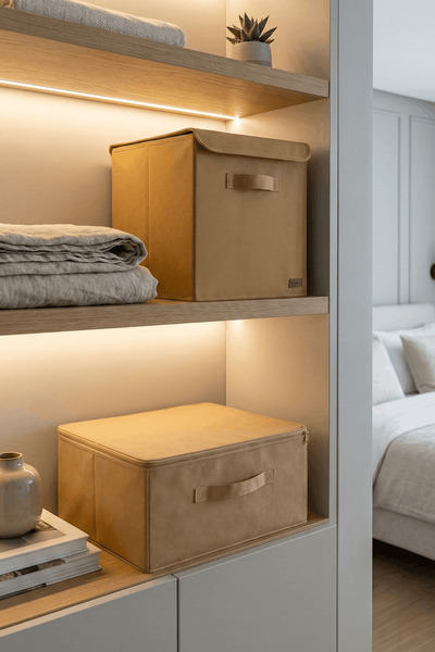 homyjr's Homyjr’S Fabric Storage Box Organizer with Lid - In-Cabinet Shelf Or...