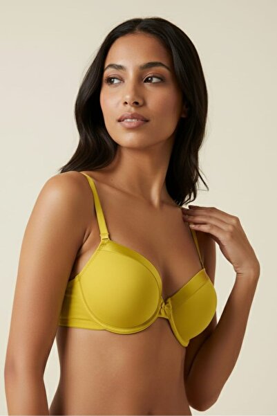 Manken Yellow Satin Detailed Padded Underwire Bra - Everyday Bra with Removab...