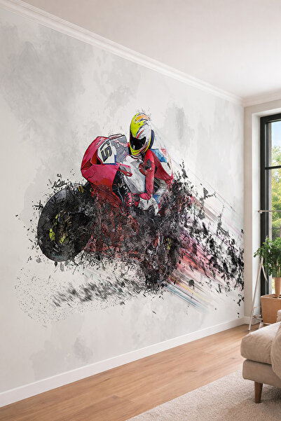 dreamwall Motosiklet Yarışçısı İllüstrasyonu - Genç Odası İçin Tek Parça Teks...