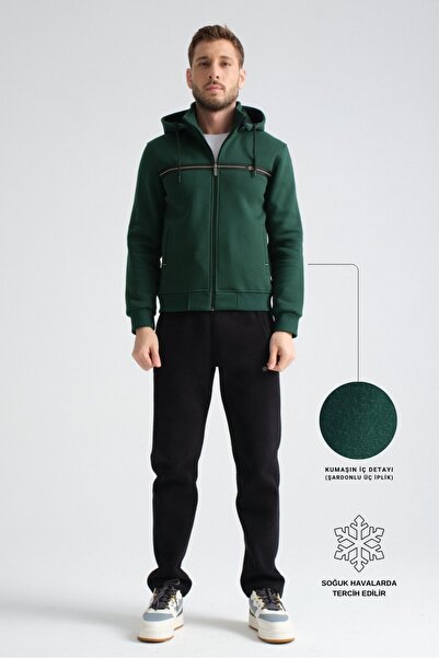 Shooter Sportswear Dark Green Men's Winter Tracksuit Set, Three-Thread Hooded...