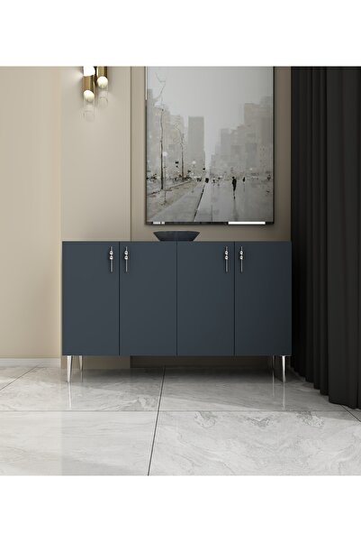 morepp Vera 120 cm Konsol , Tv Ünitesi, Çok Amaçlı Dolap Antrasit-Gümüş