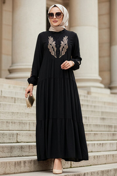 N.S NEVA STYLE Patterned Black Hijab Dress 21121S