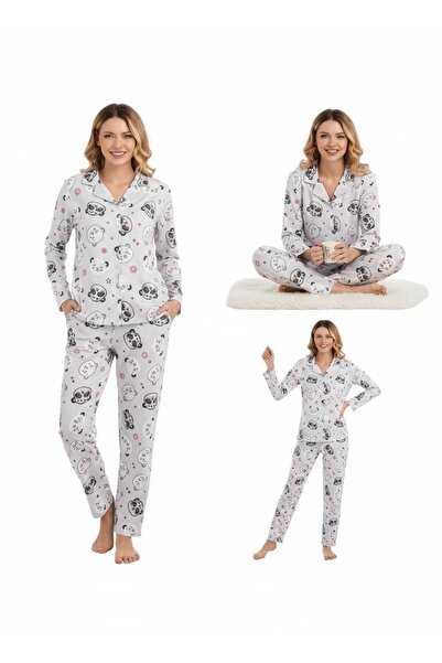 ARCAN SÜET UZUN KOLLU DÜĞMELİ PİJAMA TAKIMI