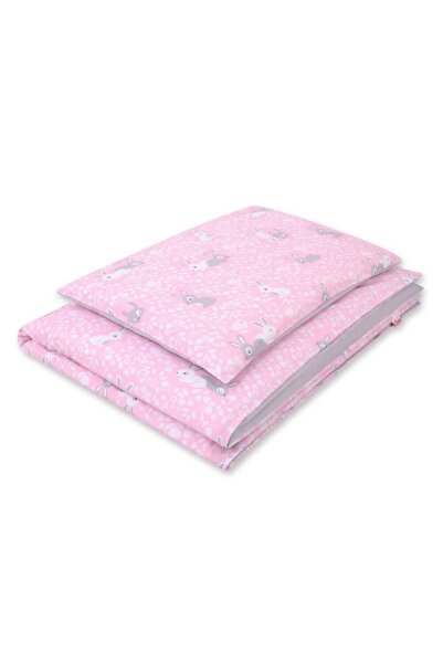 Other Double-sided 2-piece cotton children's bedding - pink/gray bunnies