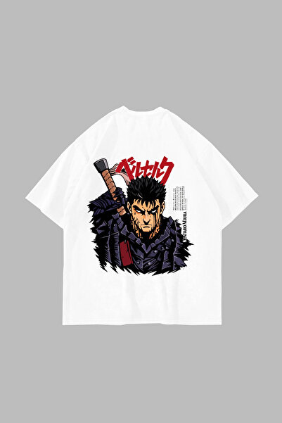 Bak Moda Berserk Guts cu imprimeu supradimensionat Unisex Alb tricou