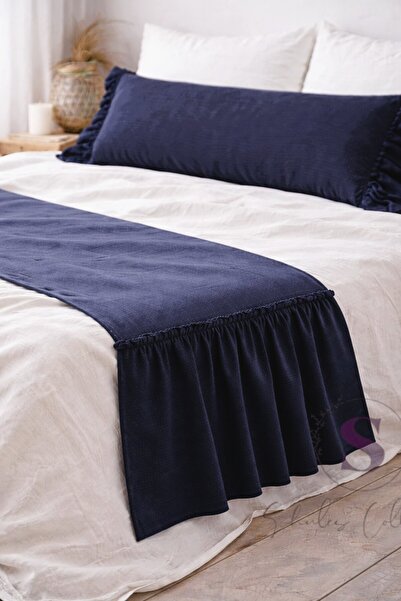shules collection Dark Blue Buldan Bed Runner & Inner-Filled Throw Pillow Set...