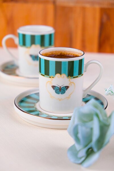 tabakevi طقم فناجين قهوة من تاباك إيفي بورسلين فراشيت، مطلية بالذهب، سعة 85 س...