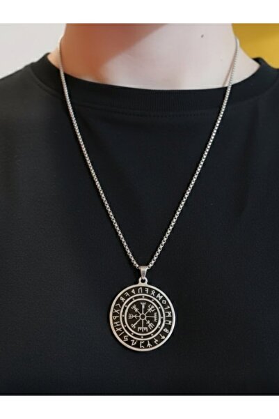 Punky Store Viking Pusula Erkek Kolye Ucu – Retro Rune Desenli Paslanmaz Çeli...