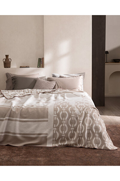 Madame Coco Κουβέρτα από βαμβάκι ζακάρ διπλού μεγέθους Rouven - Μπεζ/Εκρού