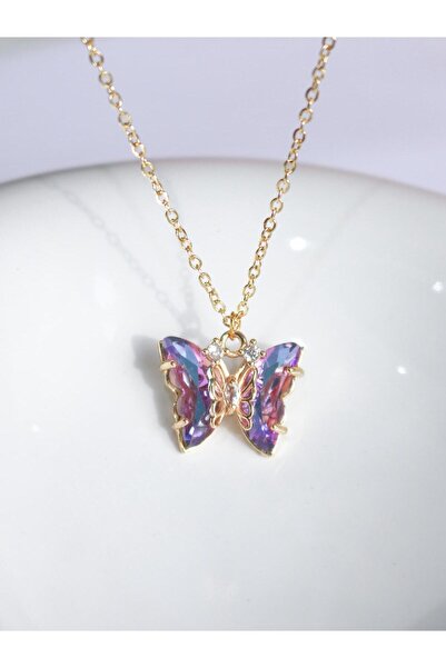 Reorah Collection قلادة على شكل فراشة هولوجرام باللون الوردي - الأرجواني