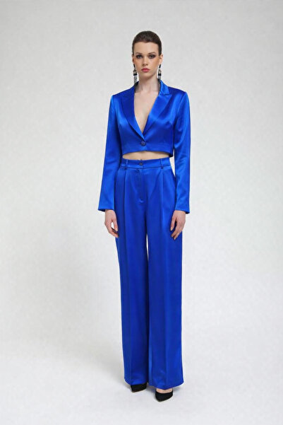 codemark طقم سترة نسائية بياقة مزدوجة وسروال عالي الخصر