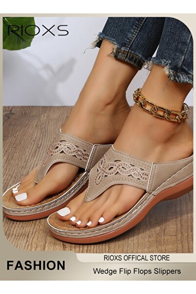 RIOXS Women's Wedge Slippers,Casual Flip Flops Slippers,Platform Slippers Wit...