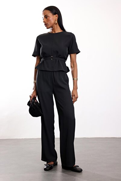 5in1Canpolat Black Belted Crepe Suit 7614