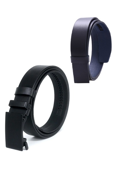Livize 2-Pack Genuine Leather Automatic Buckle Belt Black - Navy Blue