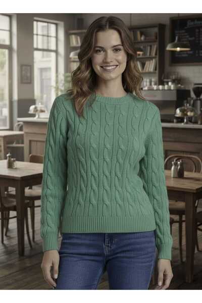 AQE FASHION Women's Knitwear Sweater Mint Long Sleeve Crew Neck Casual Hair B...