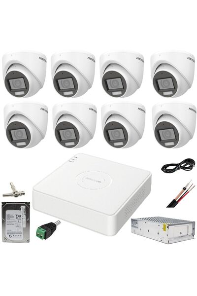 Hikvision Sistem de supraveghere cu 8 camere 2MP, lumină dublă IR, 30m WL, DV...