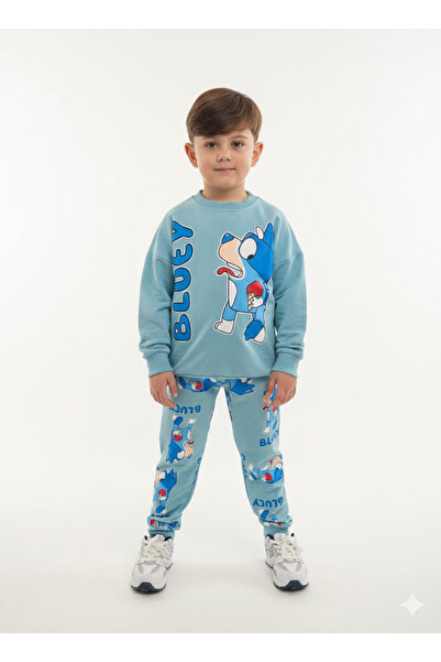 Dimoi Kids Erkek Çocuk Bluey Baskılı Takım Sweatshirt - Eşofman Takım