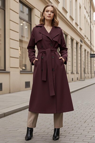 Soul معطف نسائي بحزام - 32403TRÇ - بورجوندي