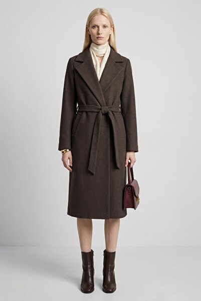 Rays 7218A Waist-Tied Cashmere Coat Bitter Brown