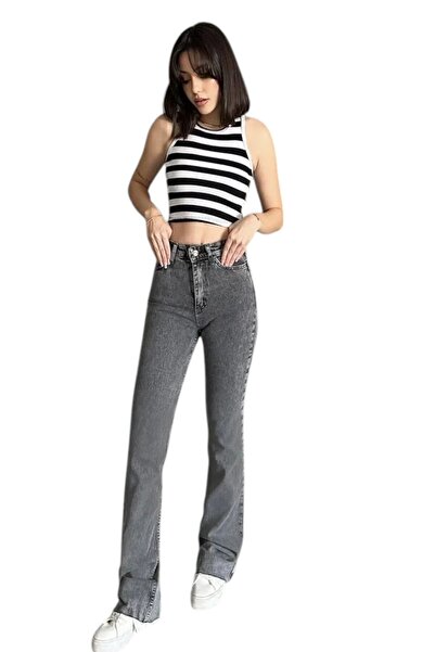 Livik Abril Füme Flared Solmaz Women's Flexible High Waist Denim Trousers