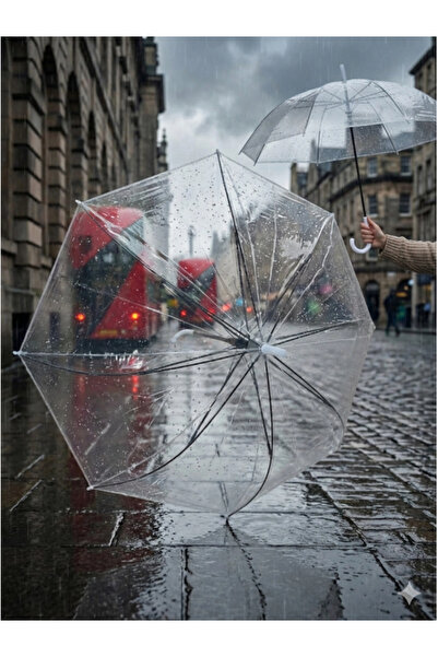 ÇAYLAR AVM Şemsiye Şeffaf 8 Telli Fiber Kırılmaz Rüzgar Ters Döndürür Tekrar ...