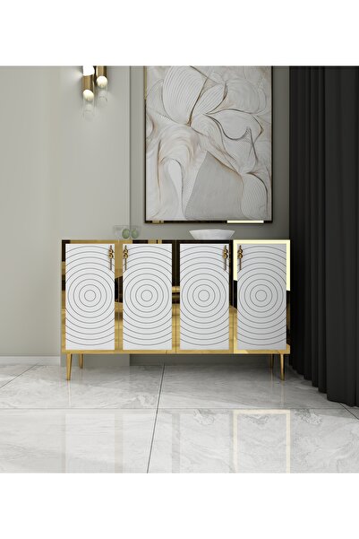 morepp Helen 120 cm konsol, tv ünitesi, çok amaçlı dolap- Beyaz-Altın