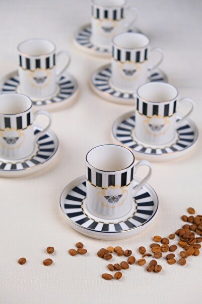 tabakevi طقم فناجين قهوة من تاباك إيفي بورسلين فراشة كوليكشن مطلية بالذهب سعة...