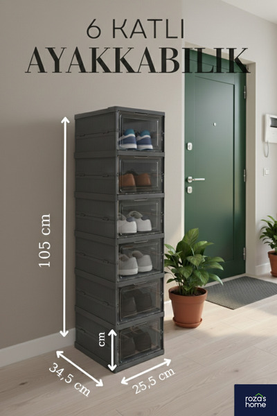 Roza's Home 6 Katlı Portatif Ayakkabılık Çok Amaçlı Organizer Katlanabilir Ta...