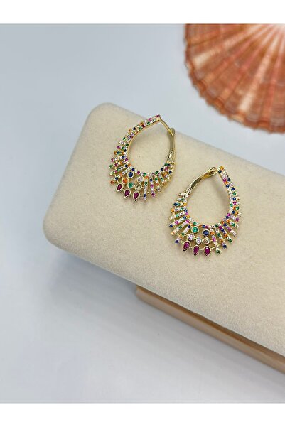 BYYEŞO أقراط دائرية ملونة بتفاصيل من حجر الزركون (فولاذ)