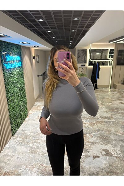 mor butik Women's Anthracite Camisole Half Turtleneck Classic Plain Blouse