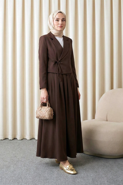 MODAQU Cross-Tie Jacket Skirt Set - Dark Coffee