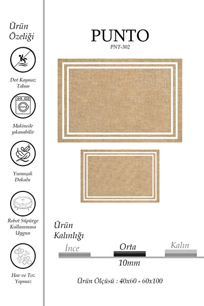 kilim home Punto Jüt Görünümlü Beyaz Çizgi Dijital Baskı Yıkanan Kaymaz İkili...