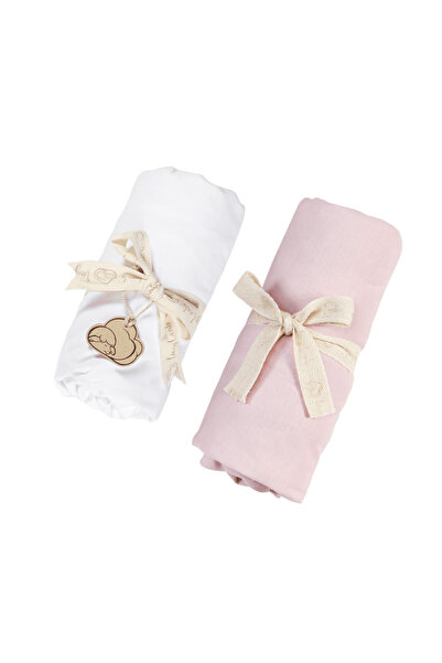 tinylamb Organik Beyaz - Pembe Renk Lastikli Bebek Çarşafı 60x120cm - 2 Adet
