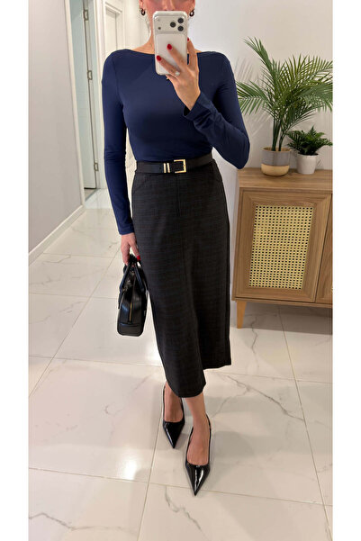 BİRCANÇİL Md Swera Navy Blue Striped Skirt